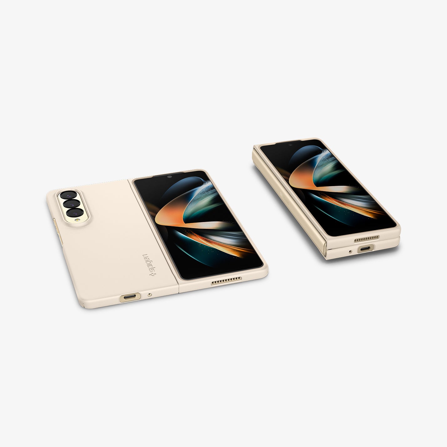 ACS05510 - Galaxy Z Fold 4 Case AirSkin in pearled ivory showing the back and front of one device and front with device folded