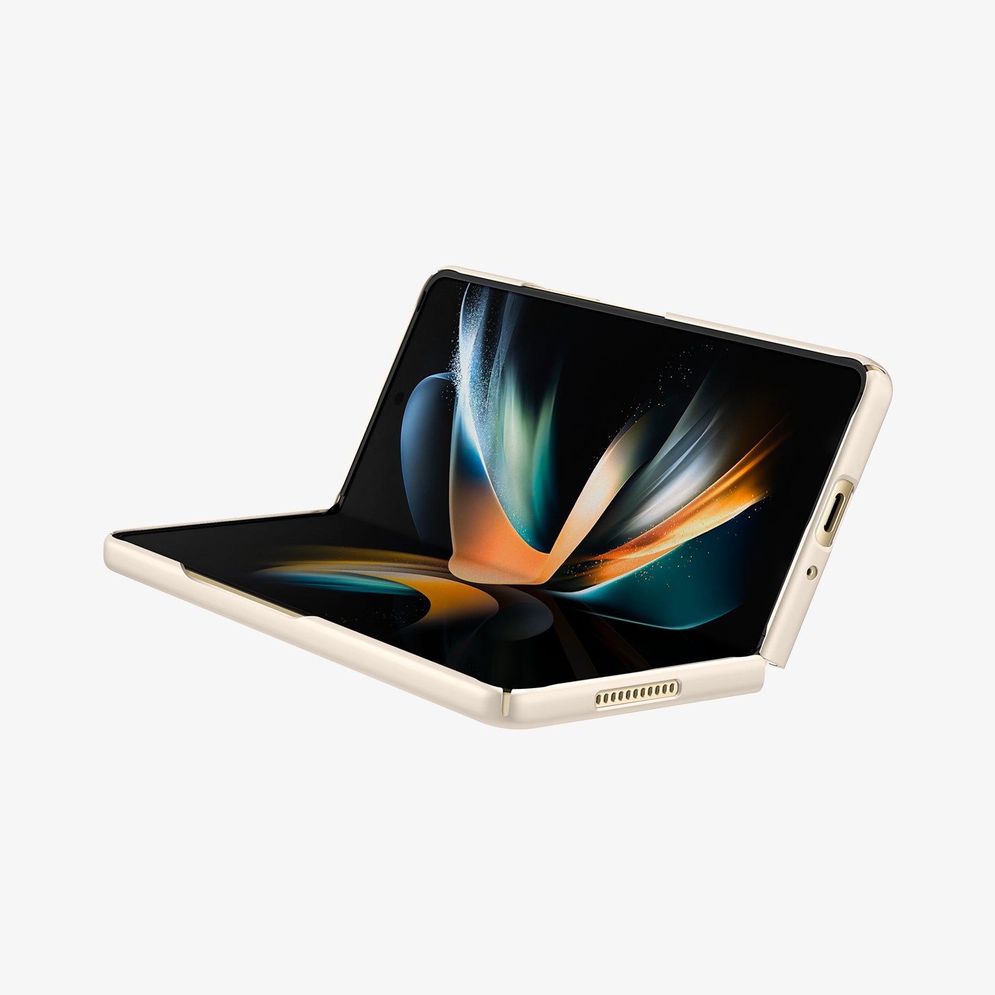 ACS05510 - Galaxy Z Fold 4 Case AirSkin in pearled ivory showing the front and bottom with device half open