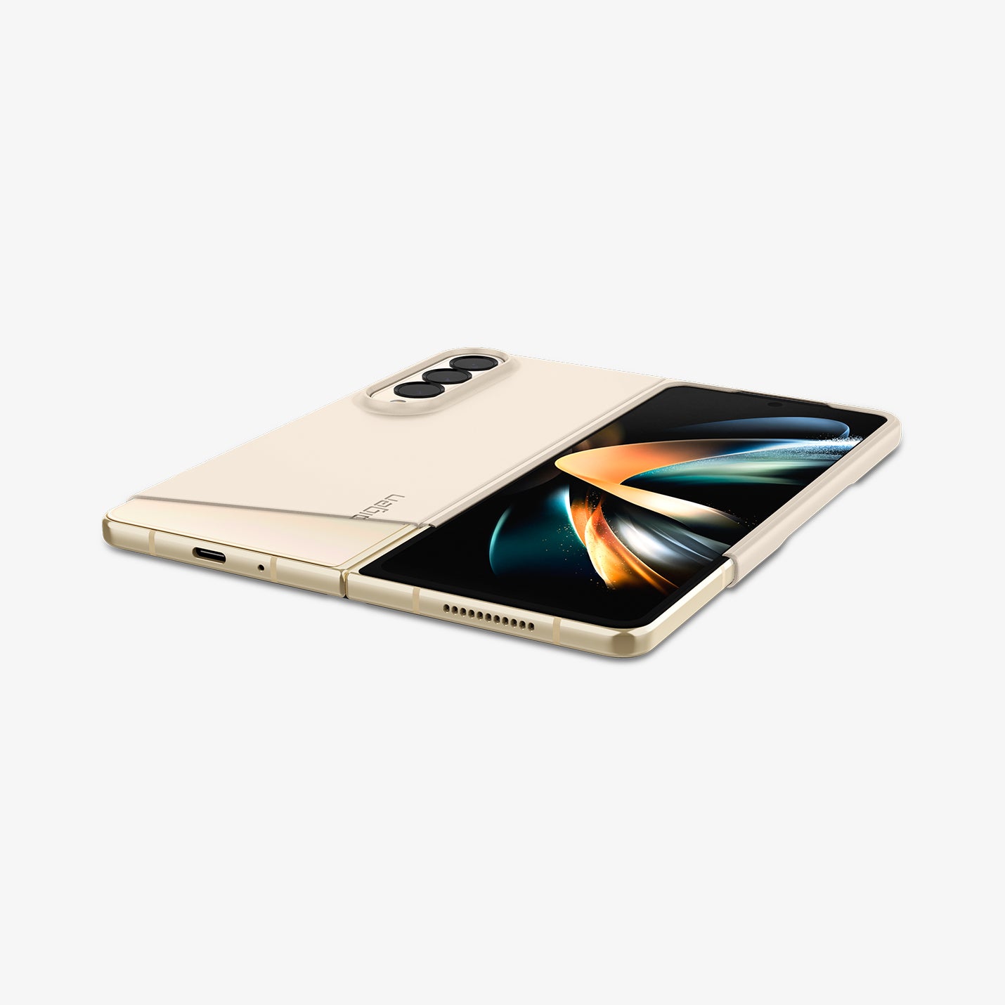 ACS05510 - Galaxy Z Fold 4 Case AirSkin in pearled ivory showing the back and front with device laying flat