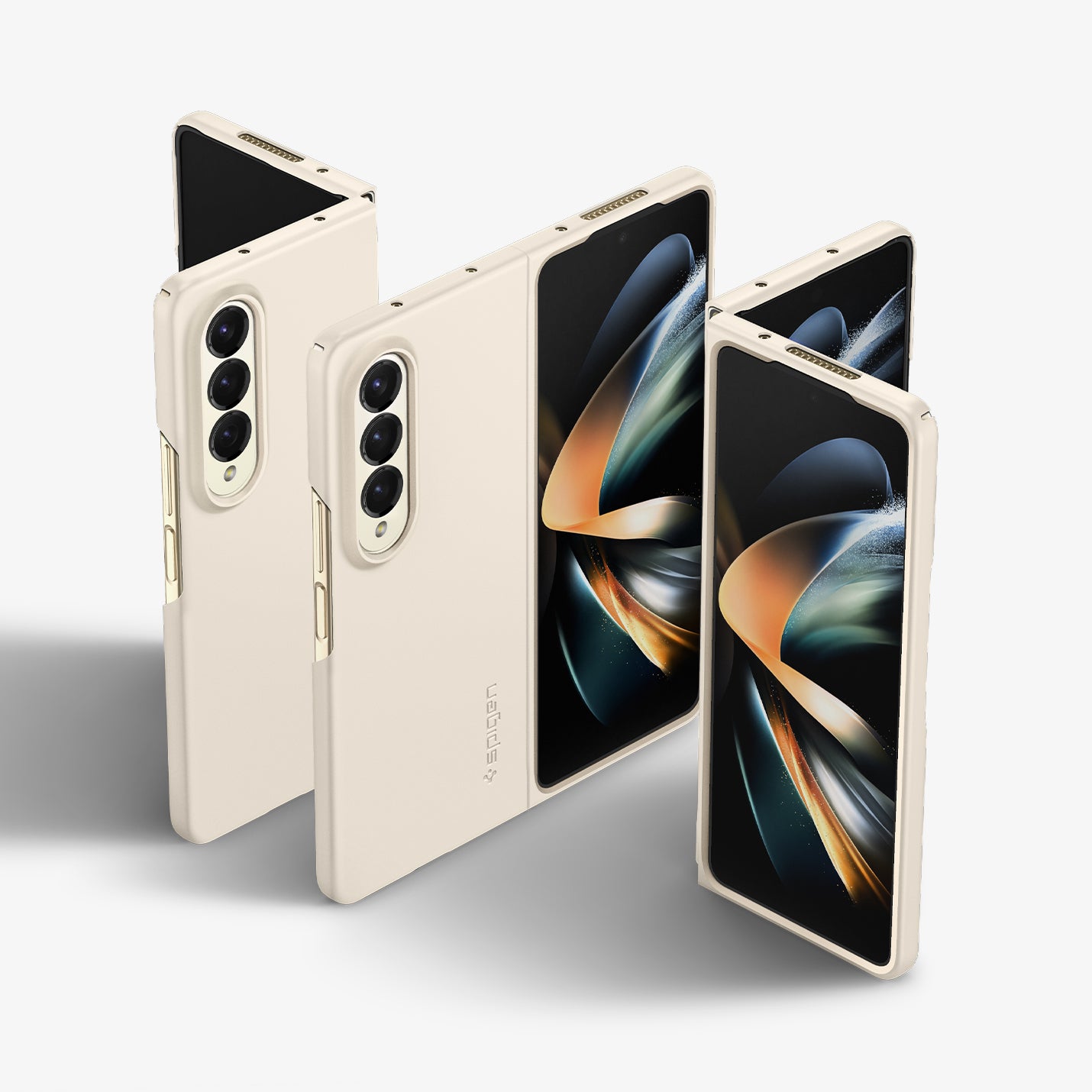 ACS05510 - Galaxy Z Fold 4 Case AirSkin in pearled ivory showing the back, front and top for three devices