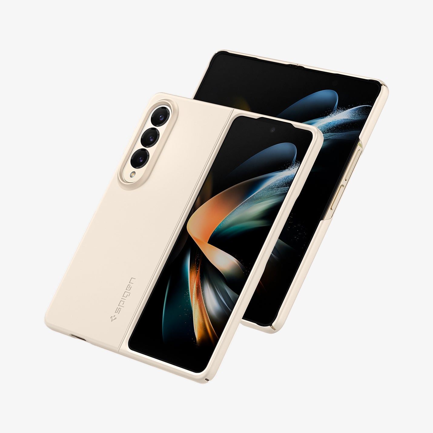ACS05510 - Galaxy Z Fold 4 Case AirSkin in pearled ivory showing the back and front for two devices