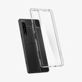 ACS04551 - Sony Xperia 5 IV Case Ultra Hybrid in crystal clear showing the back with case hovering away from the device