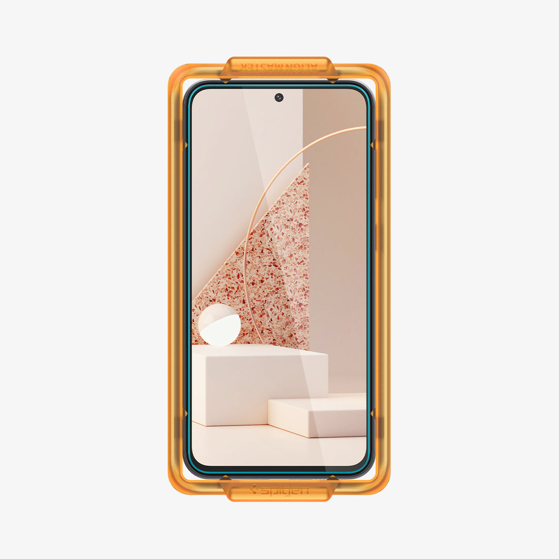 AGL06986 - Galaxy S23 FE Alignmaster Full Cover showing the device, alignment tray, two screen protectors and packaging