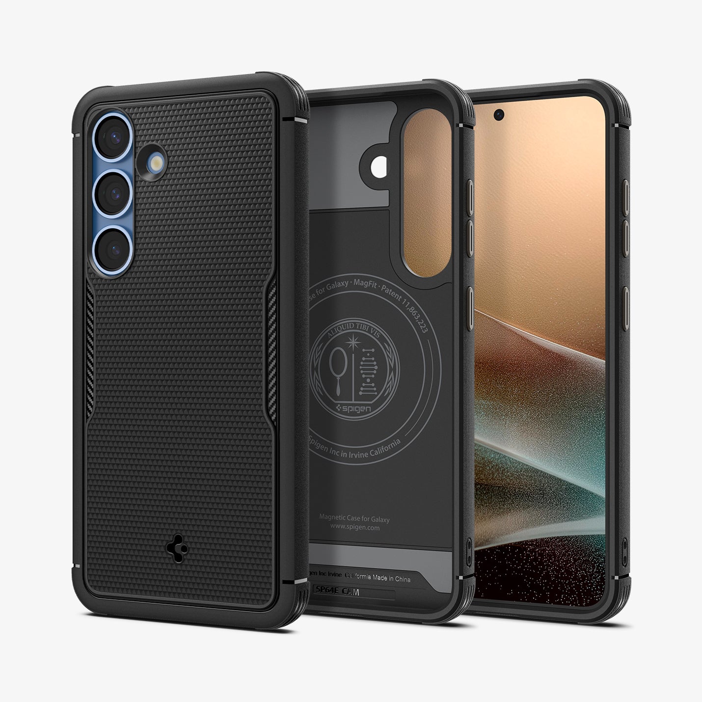 ACS08924 - Galaxy S25 Case Core Armor (MagFit) in Matte Black showing the back, partial inner, partial front and sides
