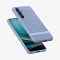 ACS09062 - Galaxy S25 Case Parallax (MagFit) in Purple-ish showing the back, partial side and bottom hovering above the device showing partial front, side and bottom