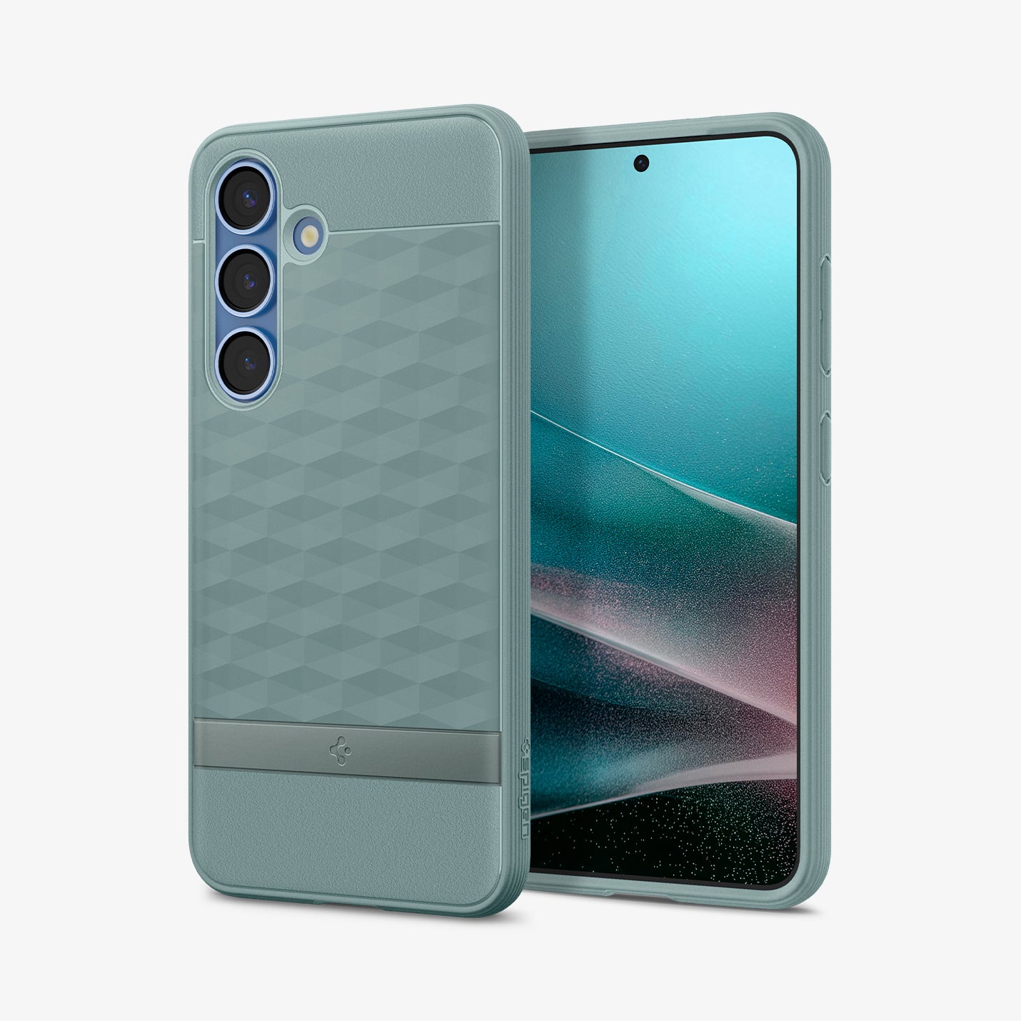 ACS09063 - Galaxy S25 Case Parallax (MagFit) in Sage Green showing the back, partial front and sides