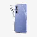 ACS05890 - Galaxy A54 5G Case Liquid Crystal Glitter in Crystal Quartz showing the soft layer of a tpu back case partially peeled off from the device