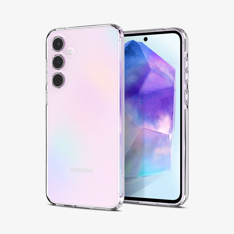 ACS07537 - Galaxy A55 5G Case Liquid Crystal in Crystal Clear showing the back, partial front and sides