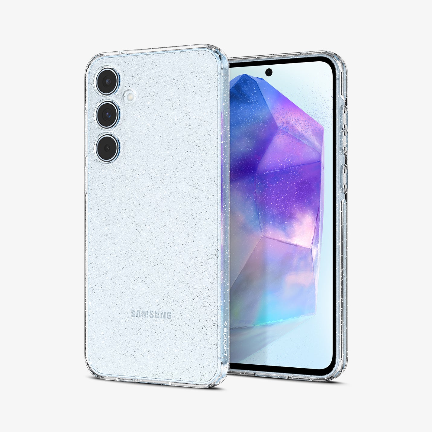 ACS07538 - Galaxy A55 5G Case Liquid Crystal Glitter in Crystal Quartz showing the back, partial front and sides