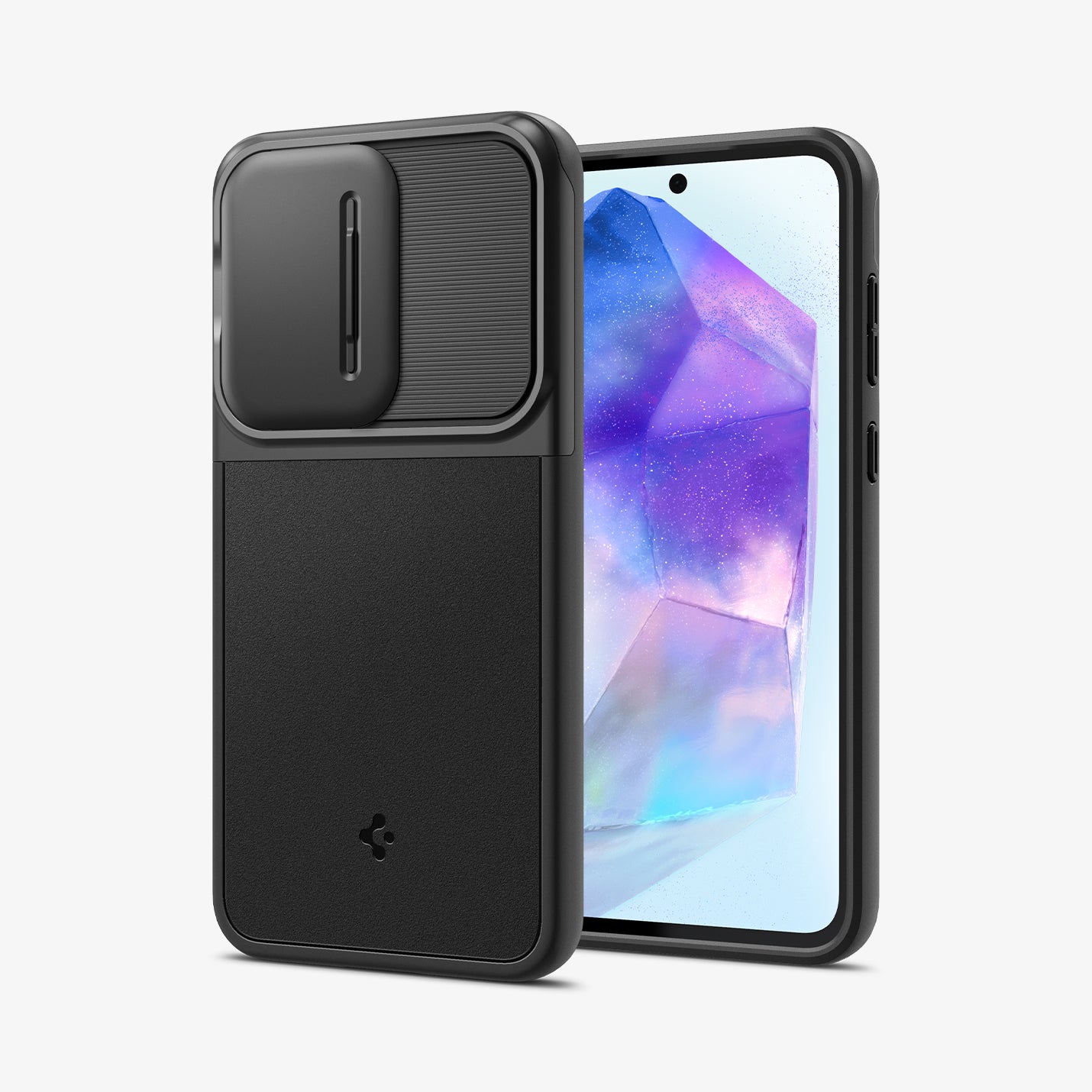 ACS07535 - Galaxy A55 5G Case Optik Armor in Black showing the back, partial front and sides