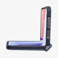 ACS08288 - Galaxy Z Flip 6 Case Ultra Hybrid Pro in Frost Navy Blue showing the side and partial front half folded