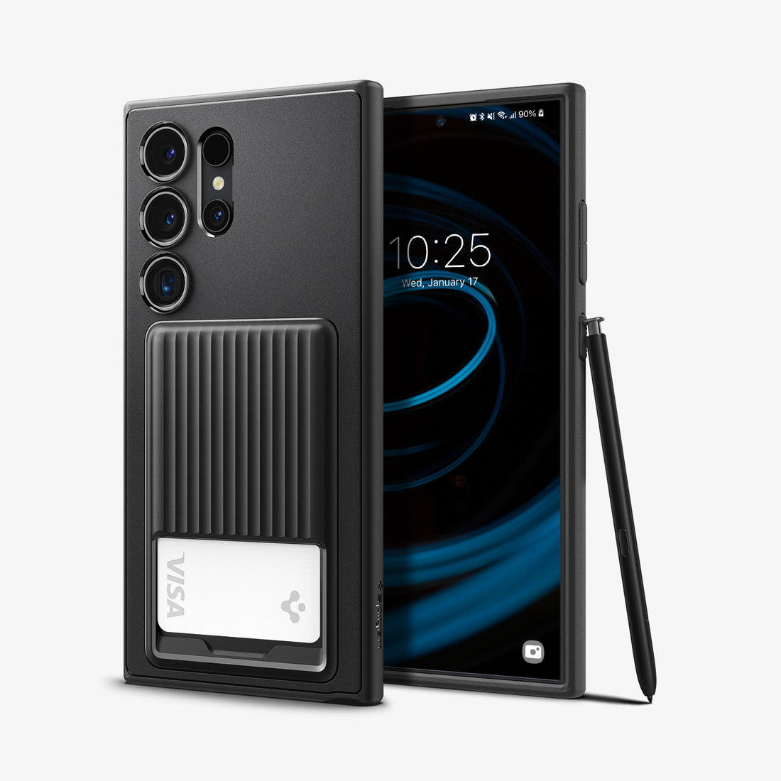 ACS07310 - Galaxy S24 Ultra Case Liquid Slot in Matte Black showing the back with card slot and a card