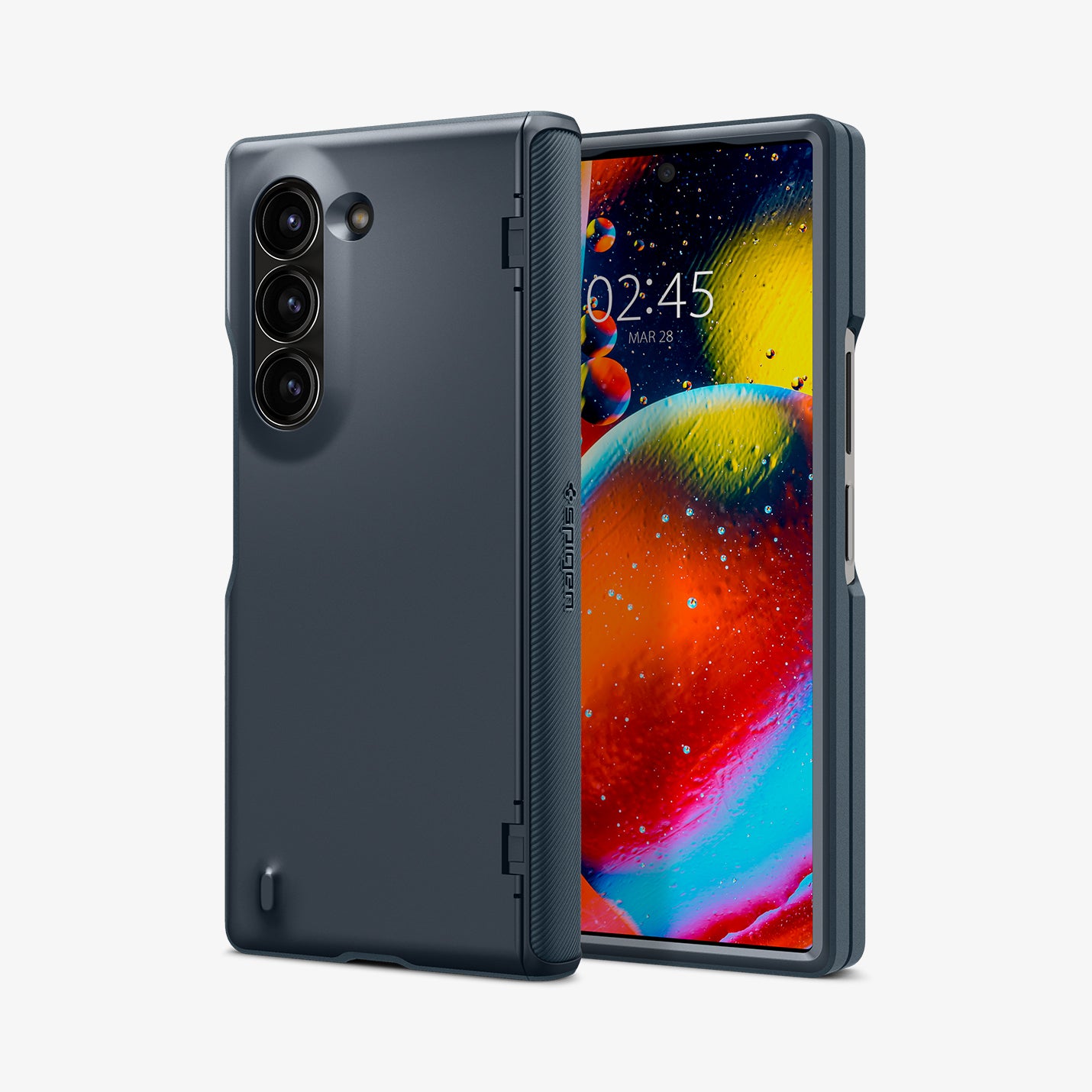 ACS08286 - Galaxy Z Fold 6 Case Slim Armor Pro in Metal Slate showing the back, hinge, partial front and sides