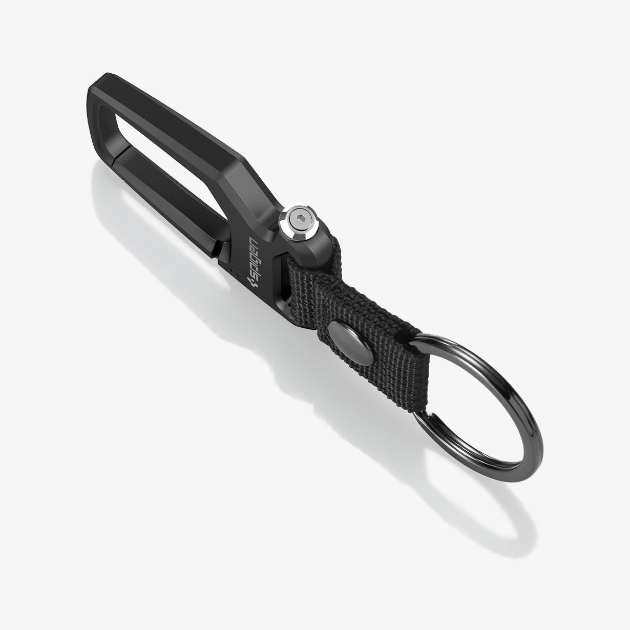 AHP06961 - Carabiner + Keyring in black showing the side and partial front