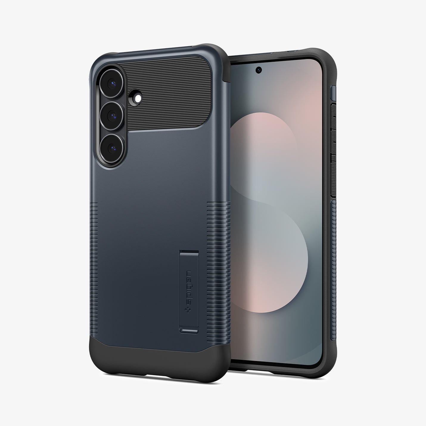 ACS10022 - Galaxy S25 FE Slim Armor (MagFit) in Metal Slate showing the back and next to it, a device facing front and side