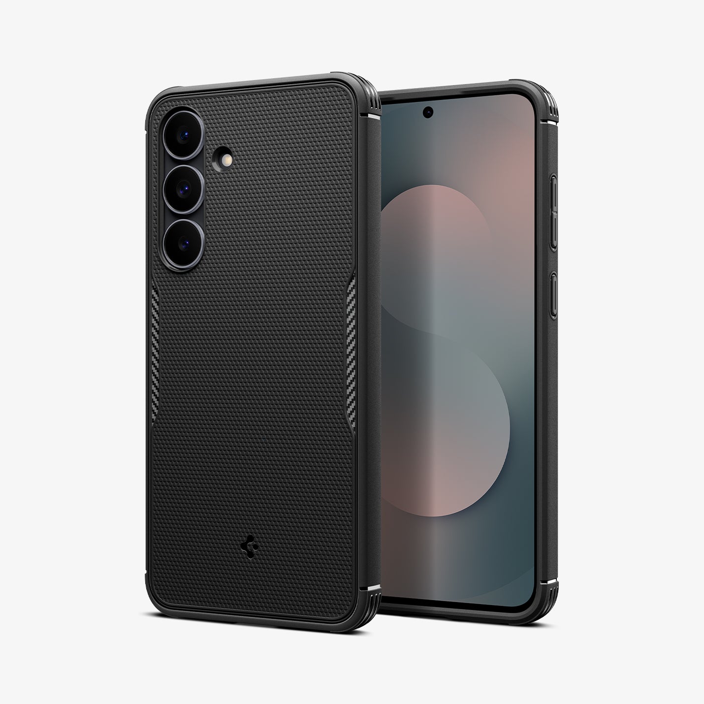 ACS10021 - Galaxy S25 FE Core Armor (MagFit) in Matte Black showing the back, behind, is another device facing front and the side of a device