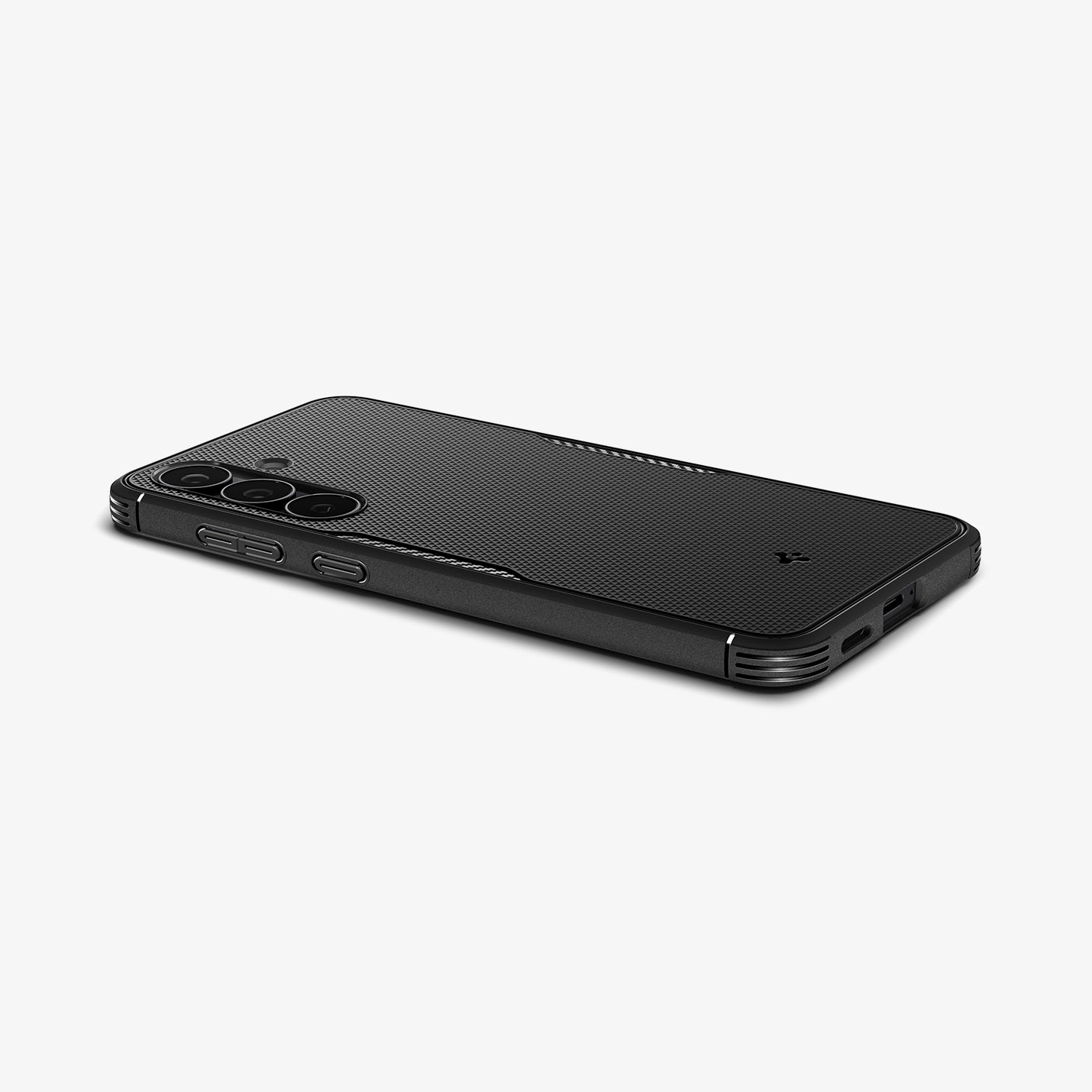 ACS10021 - Galaxy S25 FE Core Armor (MagFit) in Matte Black showing the back, partial bottom and partial side with side buttons on flat surface