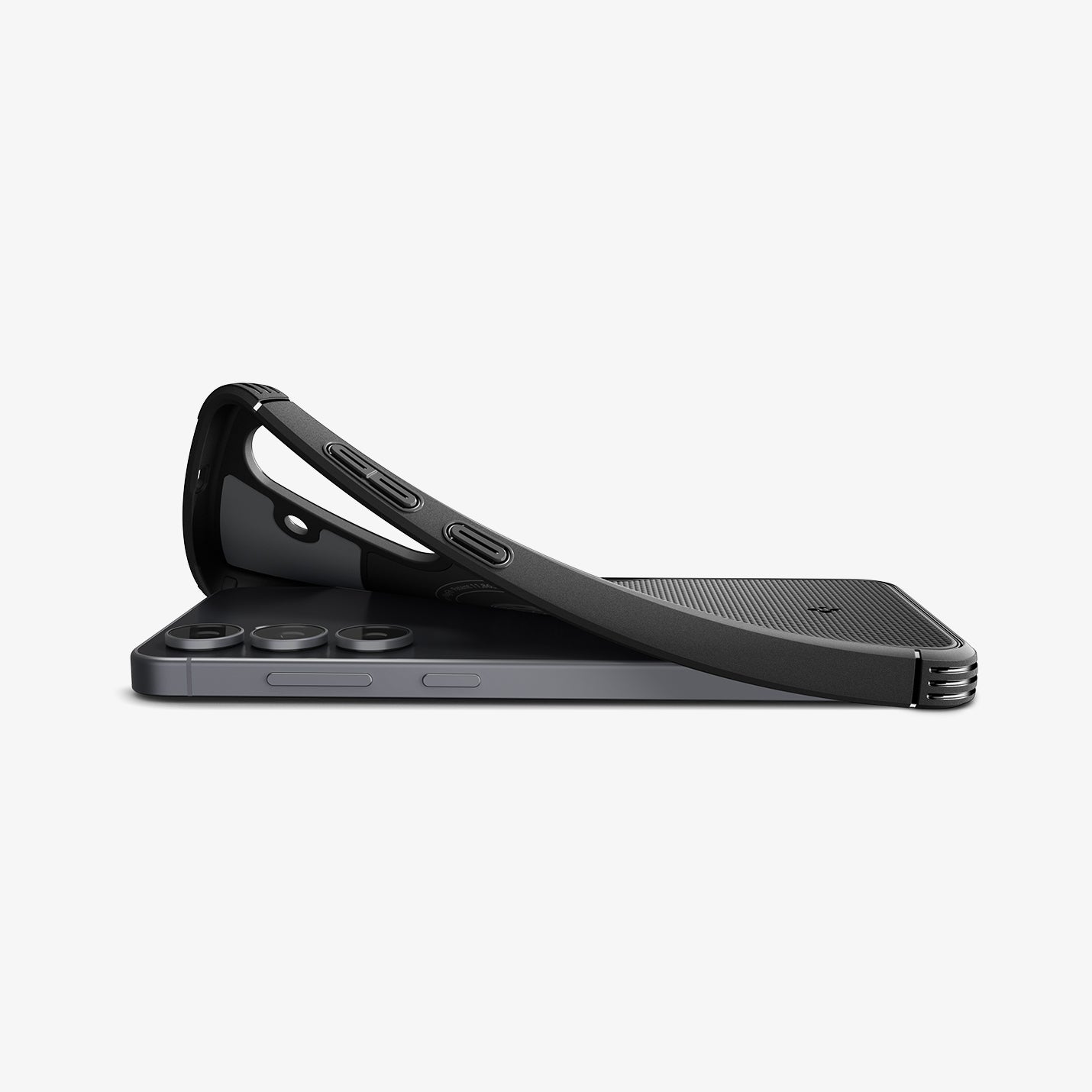 ACS10021 - Galaxy S25 FE Core Armor (MagFit) in Matte Black showing the front of device with the case partially peeled off