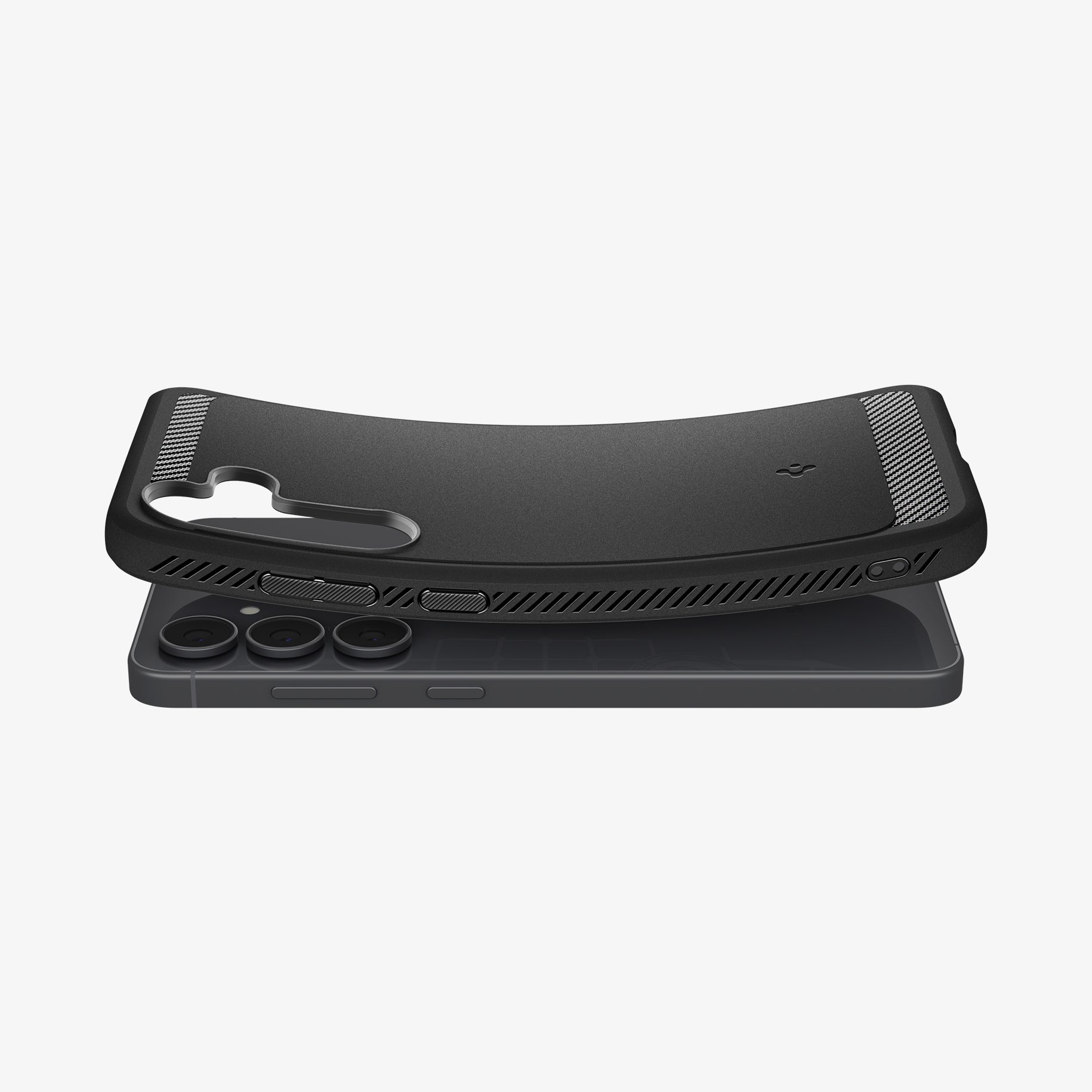 ACS10025 - Galaxy S25 FE Series Rugged Armor showing the device laying flat and case slightly bending away at the top