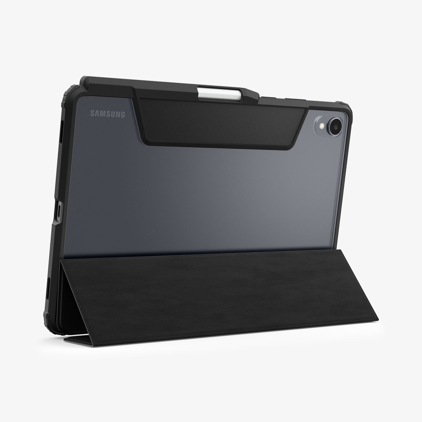 ACS10216 - Galaxy Tab S11 Case Air Skin Pro in Black showing the back, partial bottom with cover folded into a kickstand