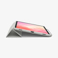 ACS10217 - Galaxy Tab S11 Case Air Skin Pro in Gray showing the partial front, bottom and front cover folded into a kickstand