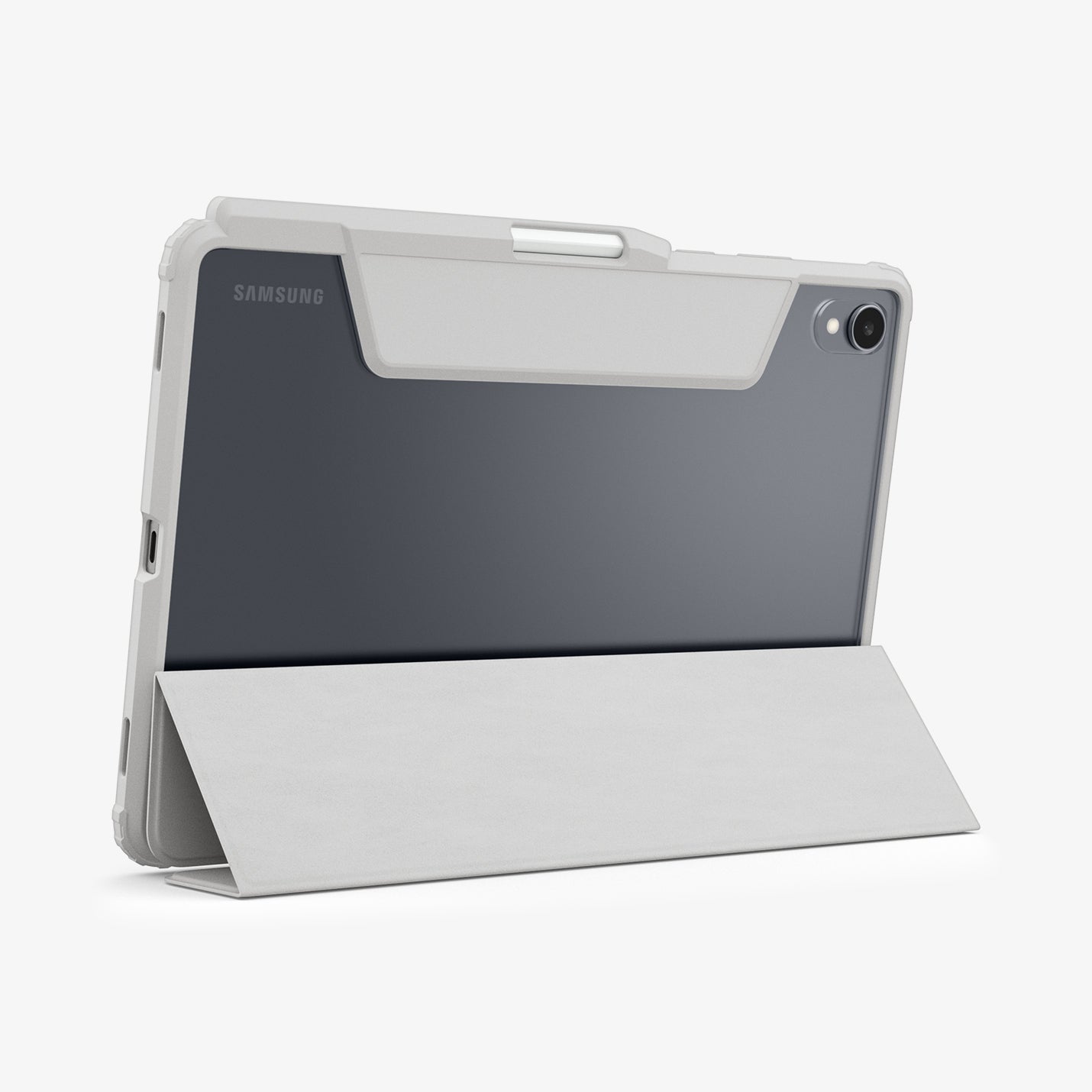 ACS10217 - Galaxy Tab S11 Case Air Skin Pro in Gray showing the back, partial bottom with cover folded into a kickstand