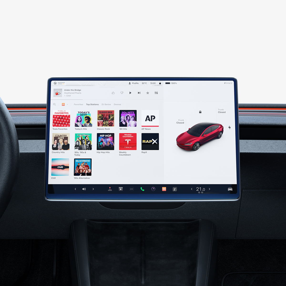 AGL07152 - Model 3 (2024-2025) Highland Screen Protector GLAS.tR EZ Fit | Anti-Glare Highland in Clear Matte showing the front of the screen with installed screen protector