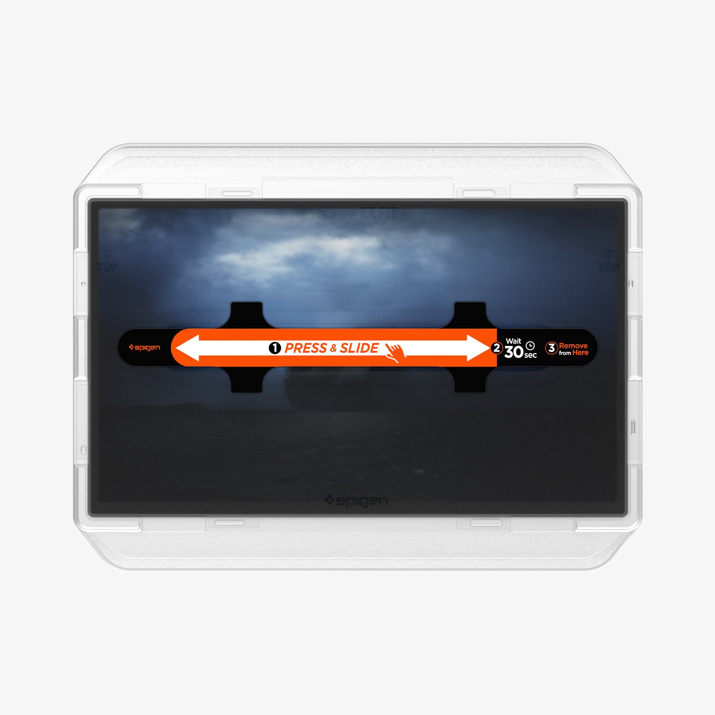 AGL07679 - Tesla Cybertruck (2024) Protector GLAS.tR EZ Fit Anti-Glare in Clear Matte showing the front with alignment tray attached