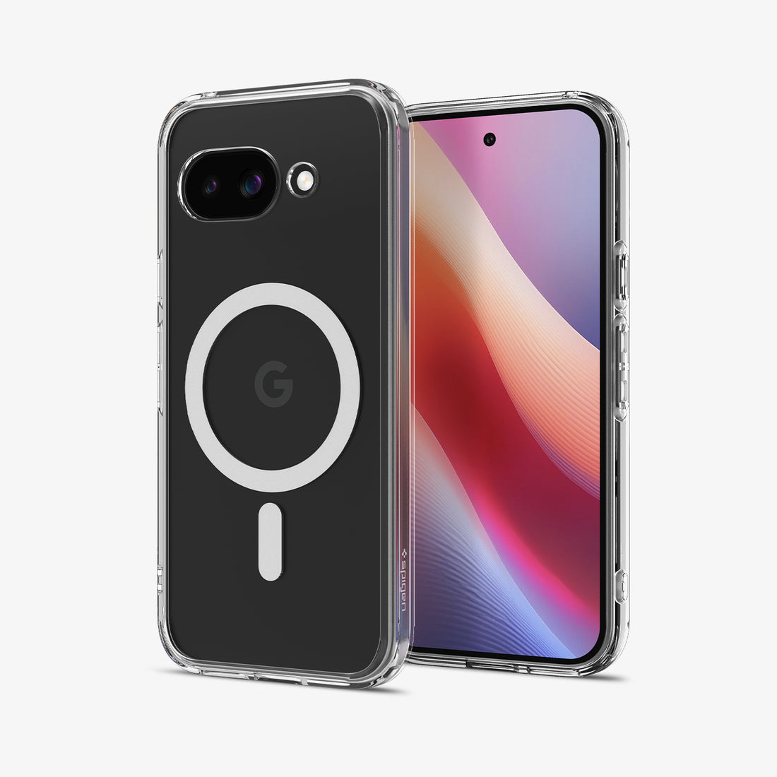 ACS09043 - Pixel 9a Case Ultra Hybrid Metal Ring (MagFit) in Clear White showing the back