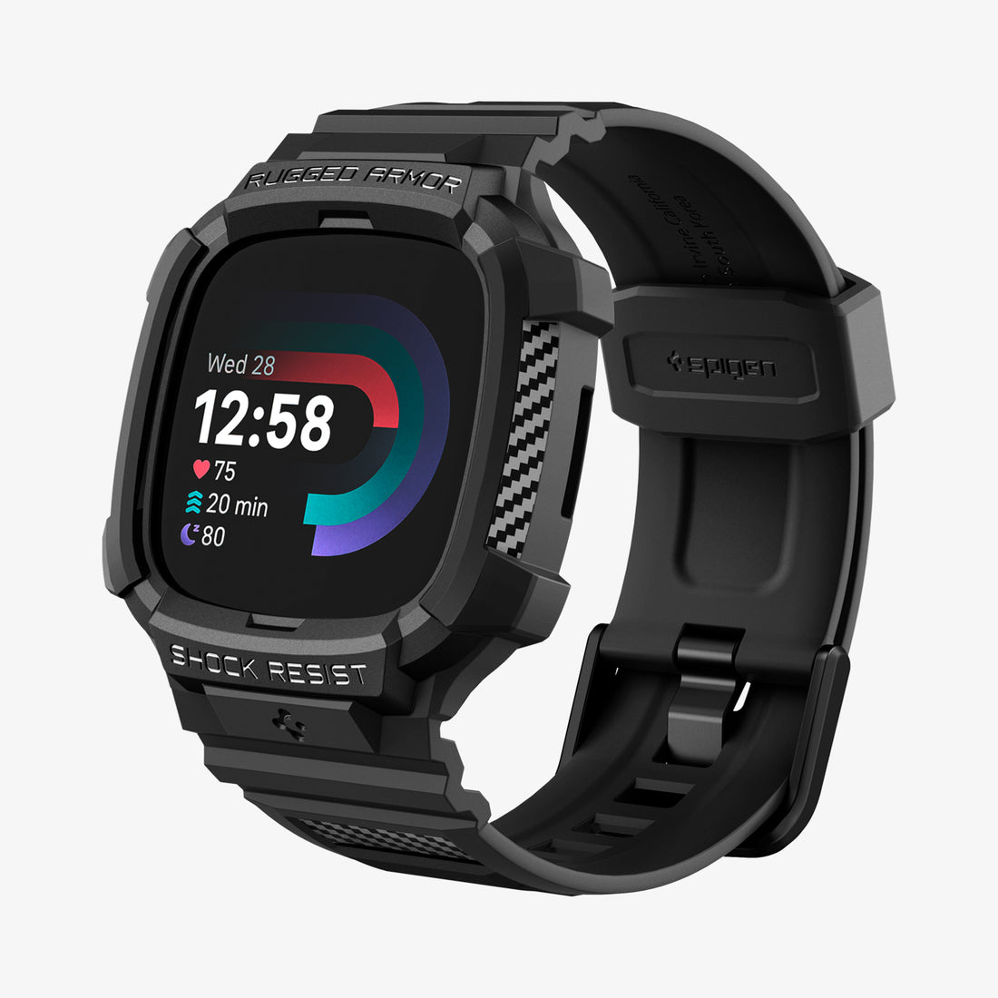 ACS05296 - Fitbit Versa 4 Band Rugged Armor Pro in black showing the front
