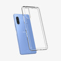 ACS03130 - Sony Xperia 10 III Case Ultra Hybrid in crystal clear showing the back with case hovering away from the device