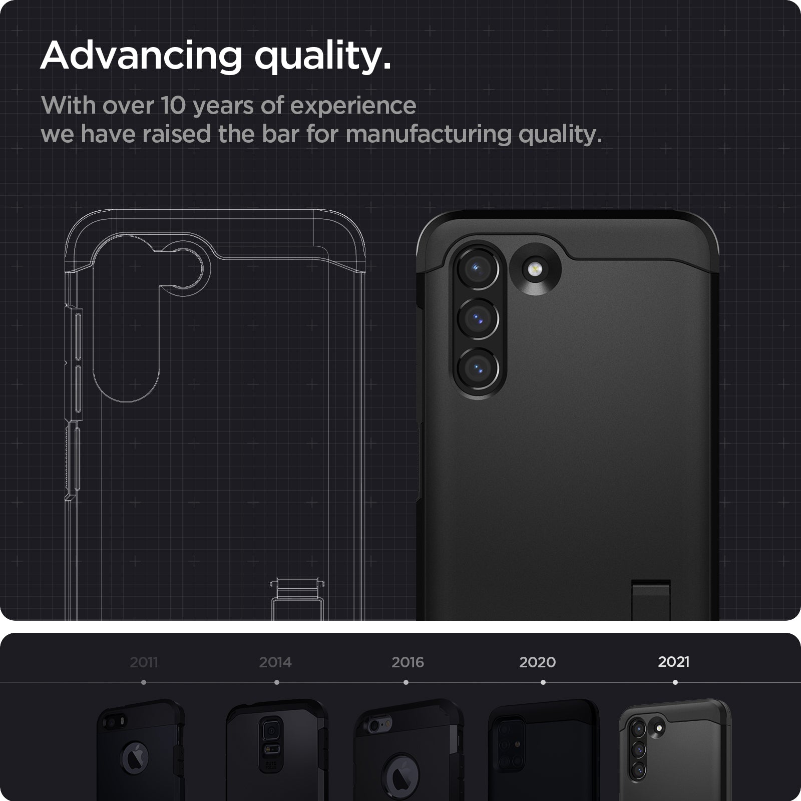 ACS03059 - Galaxy S21 FE Tough Armor Case in black advancing quality. With over 10 years of experience we have raised the bar for manufacturing quality.