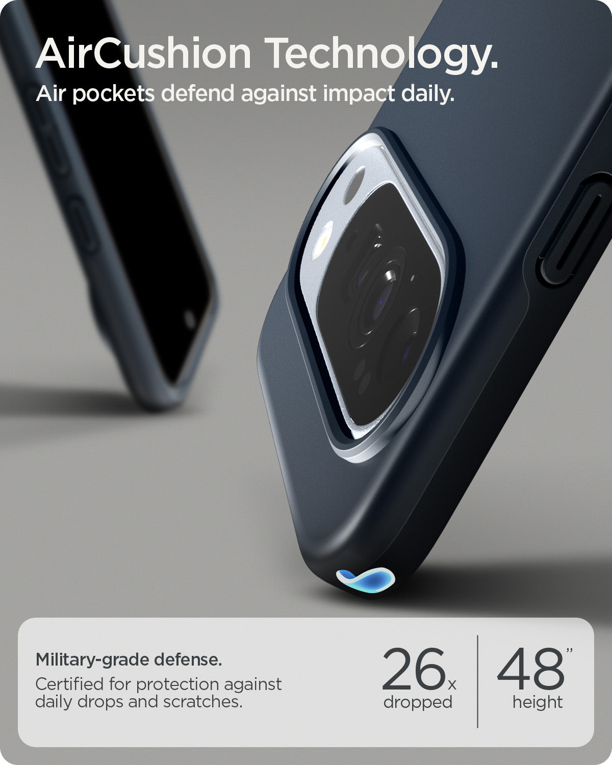 ACS09723 - Pixel 10 Pro XL Thin Fit (MagFit) in Metal Slate showing aircushion technology. air pockets defend against impact daily.
