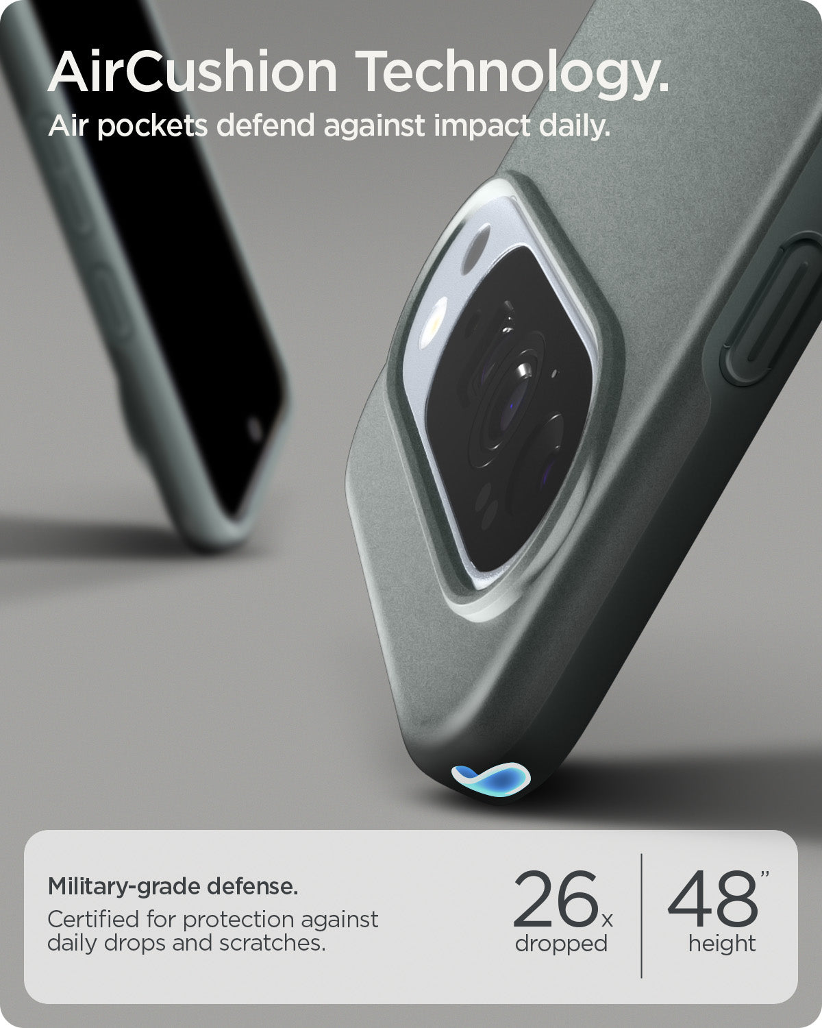 ACS09724 - Pixel 10 Pro XL Thin Fit (MagFit) in Sage Green showing aircushion technology. air pockets defend against impact daily.