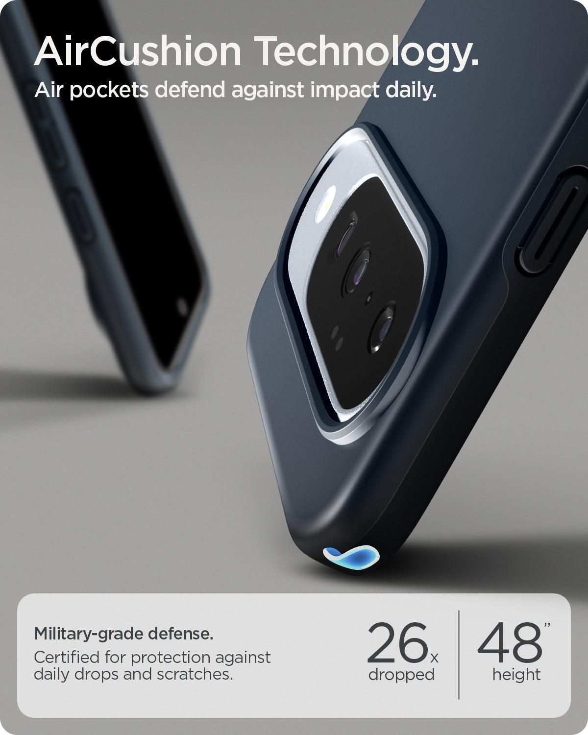 ACS09700 - Pixel 10, Pixel 10 Pro Thin Fit (MagFit) in Metal Slate showing aircushion technology. air pockets defend against impact daily.