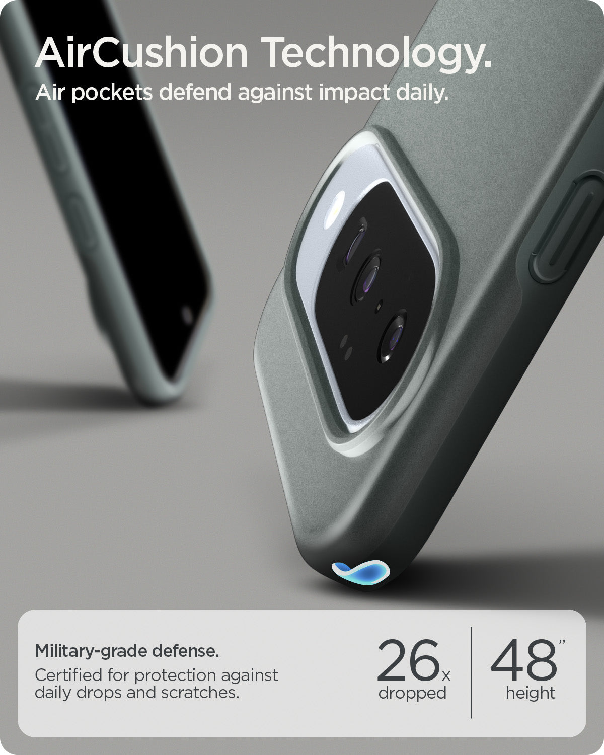 ACS09701 - Pixel 10, Pixel 10 Pro Thin Fit (MagFit) in Sage Green showing aircushion technology. air pockets defend against impact daily.