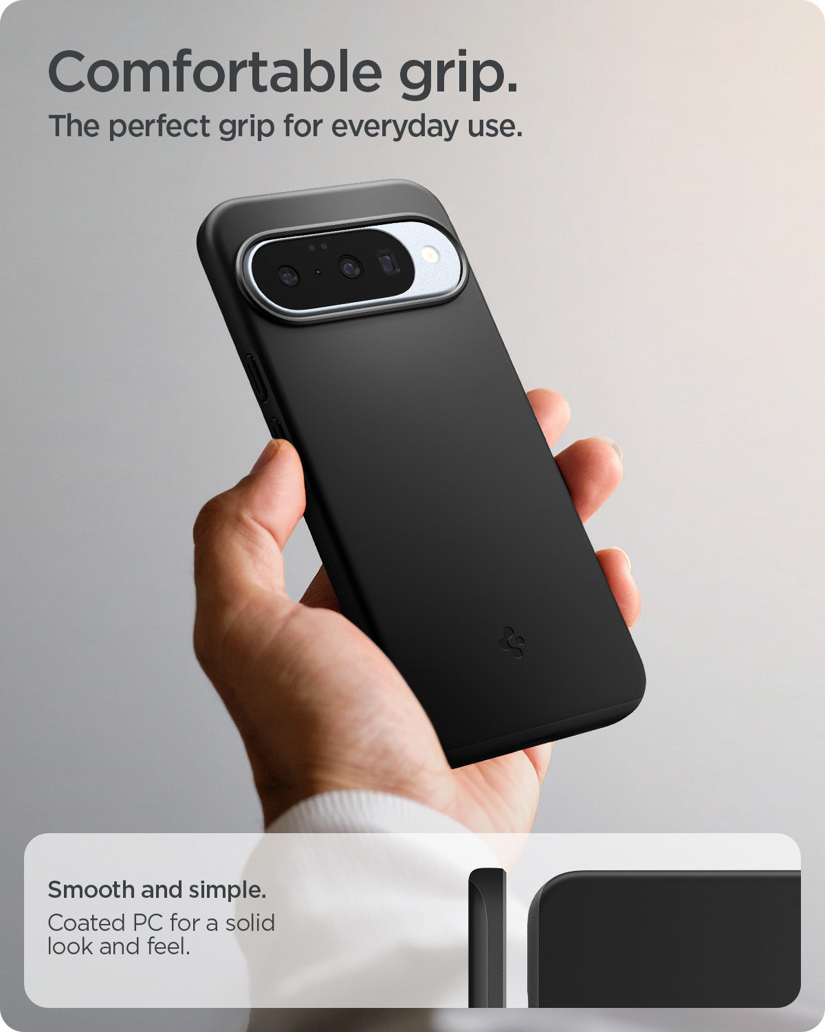 ACS09699 - Pixel 10, Pixel 10 Pro Thin Fit (MagFit) in black showing comfortable grip. the perfect grip for everyday use.