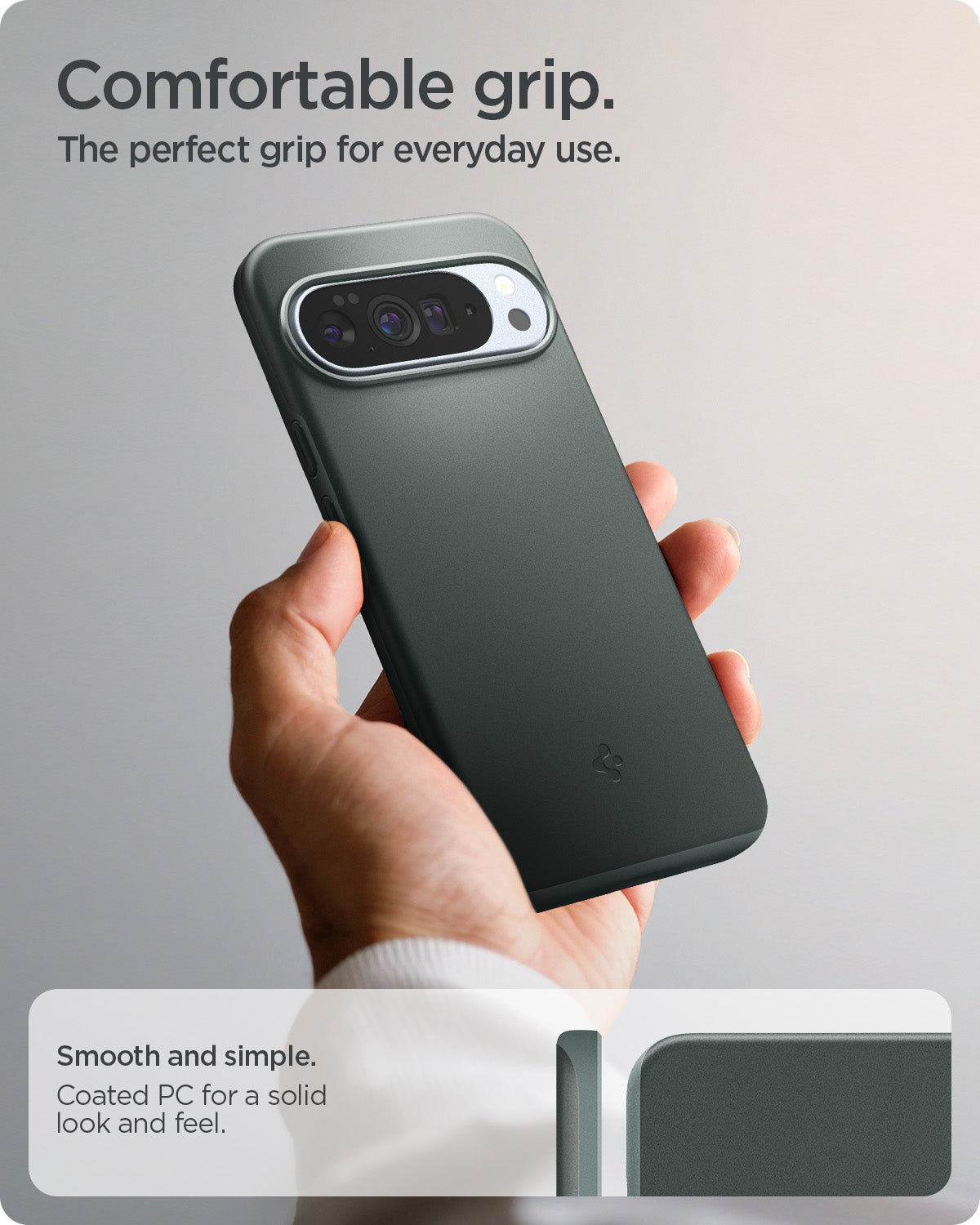 ACS09724 - Pixel 10 Pro XL Thin Fit (MagFit) in Sage Green showing comfortable grip. the perfect grip for everyday use.