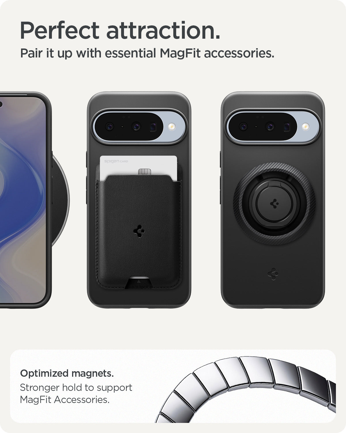 ACS09699 - Pixel 10, Pixel 10 Pro Thin Fit (MagFit) in black showing perfect attaction. pair it up with essential magfit accessories.