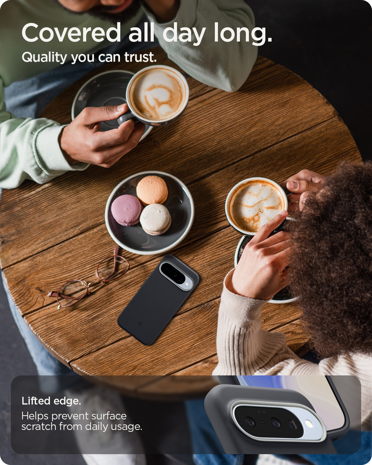 ACS09713 - Pixel 10 Pixel 10 Pro Case Nano Pop (MagFit) in Black Sesame showing the lifted edge. Helps prevent surface scratch from daily usage. Covered all day long. Quality you can trust.