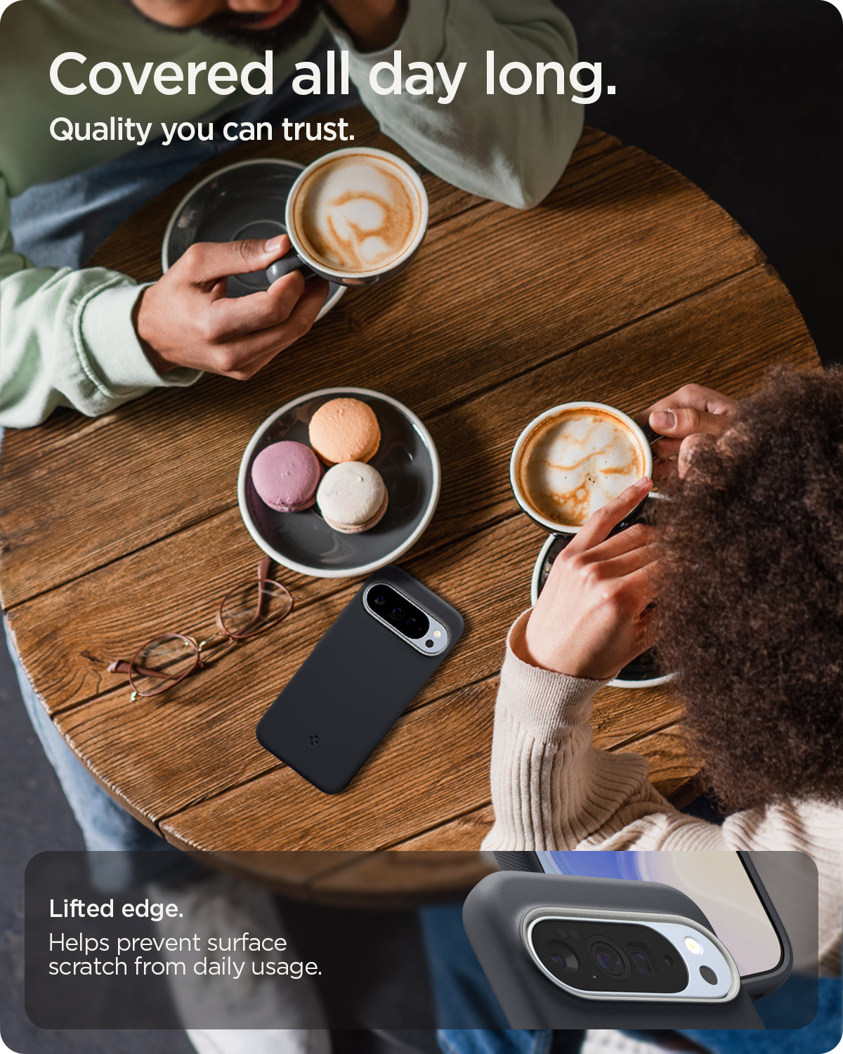 ACS09736 - Pixel 10 Pro XL Case Nano Pop (MagFit) in black sesame showing the lifted edge. Helps prevent surface scratch from daily usage. Covered all day long. Quality you can trust.