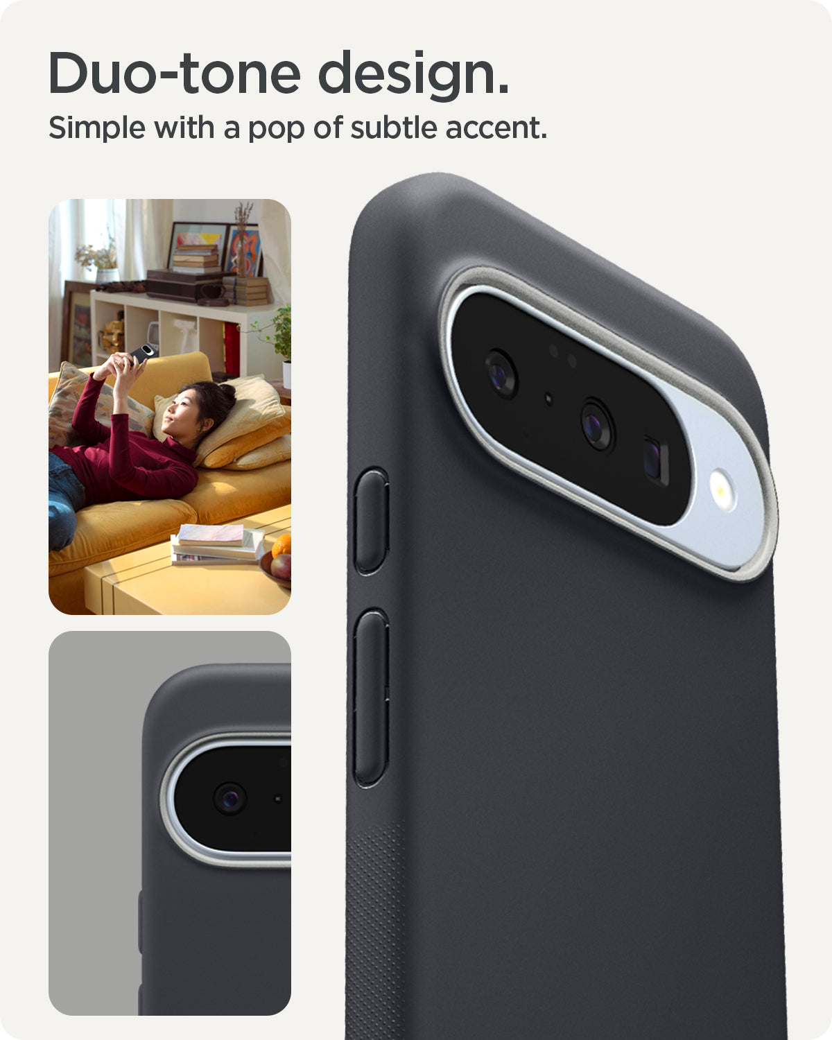 ACS09713 - Pixel 10 Pixel 10 Pro Case Nano Pop (MagFit) in Black Sesame showing the duo-tone design. Simple with a pop of subtle accent.