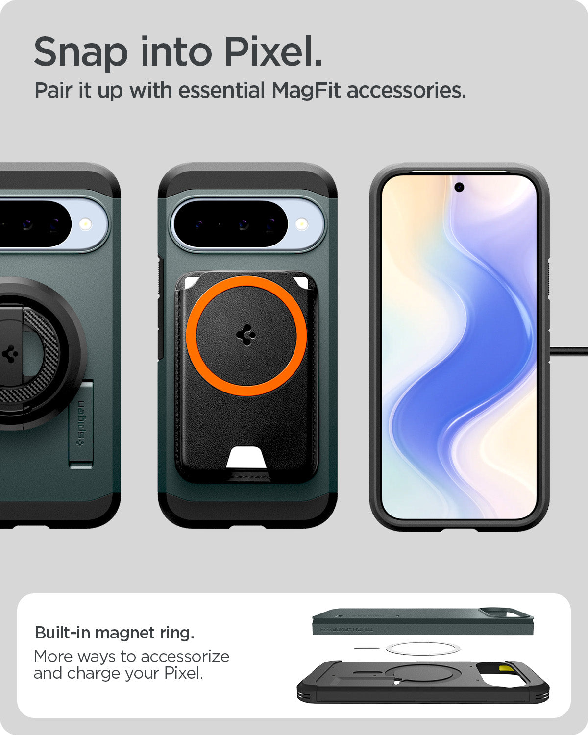 ACS09707 - Pixel 10 Pixel 10 Pro Tough Armor AI (MagFit) in Abyss Green showing snap inro pixel. Pair it up with essential magfit accessories.