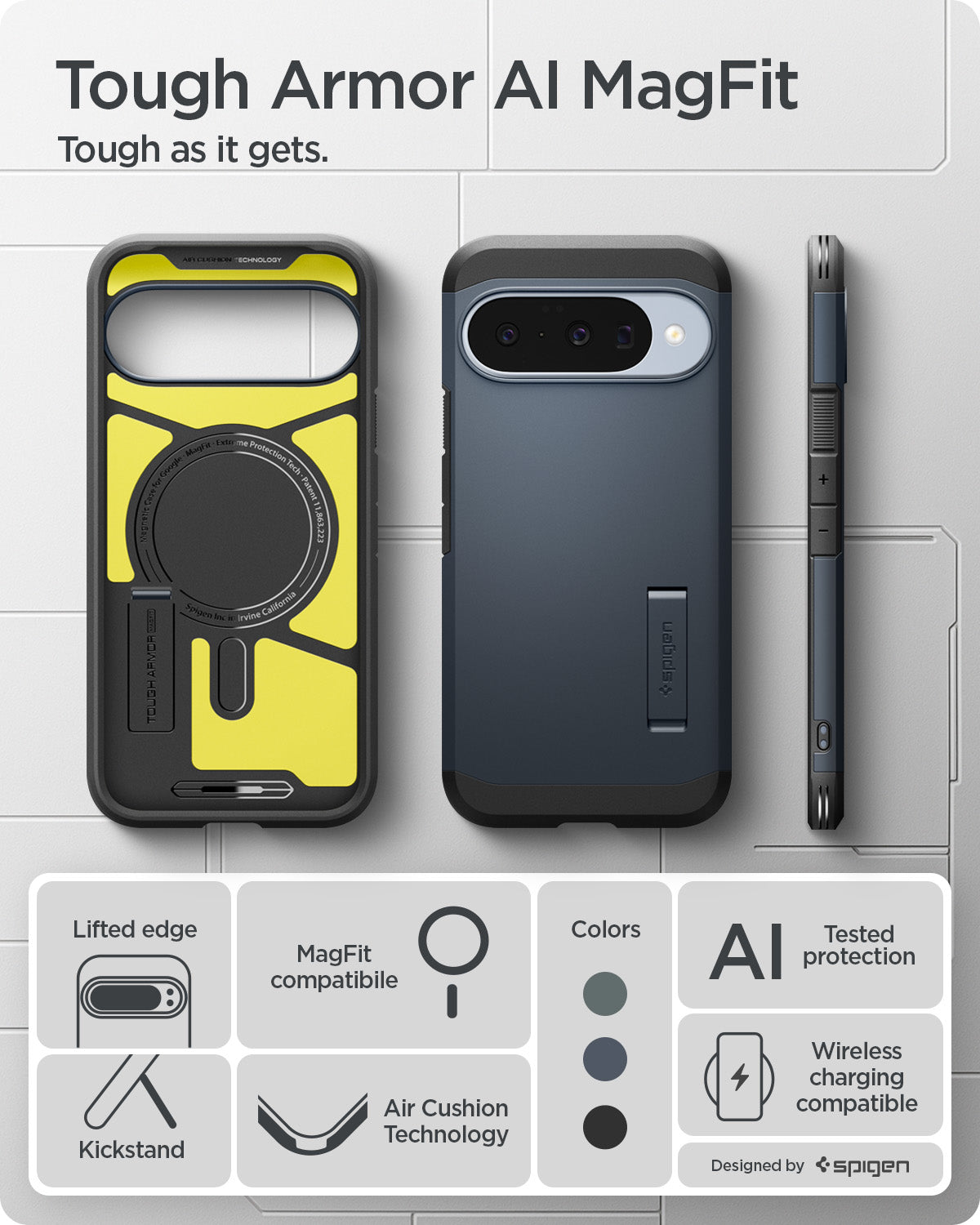 ACS09706 - Pixel 10 Pixel 10 Pro Tough Armor AI (MagFit) in Metal Slate showing tough armor ai mag fit. tough as it gets.