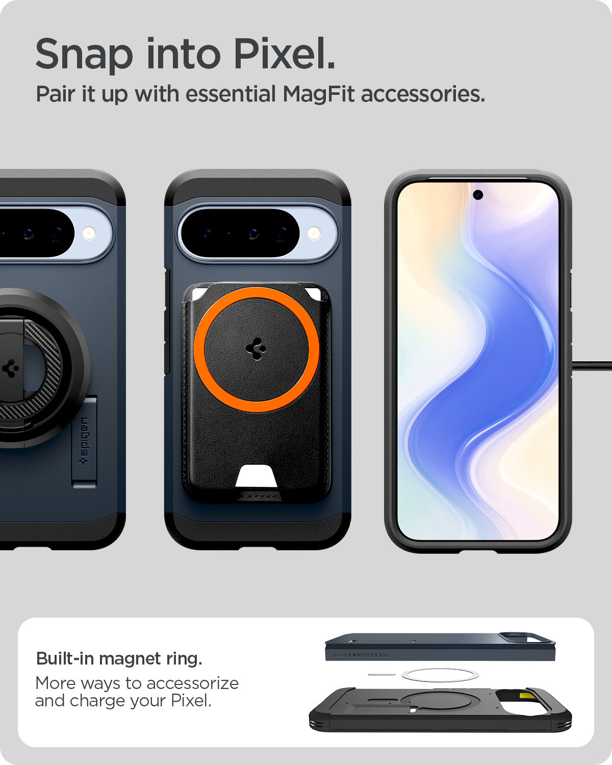 ACS09706 - Pixel 10 Pixel 10 Pro Tough Armor AI (MagFit) in Metal Slate showing snap inro pixel. Pair it up with essential magfit accessories.