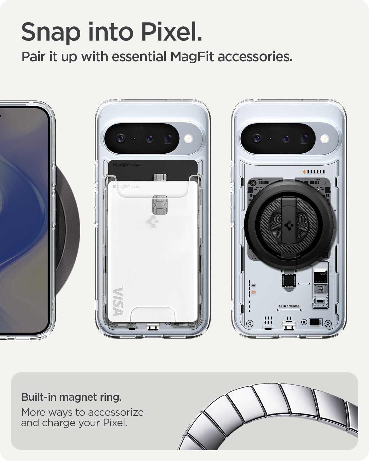 ACS09704 - Pixel 10 / Pixel 10 Pro Case Ultra Hybrid Neo One (MagFit) showing the built in magnet ring. More ways to accessorize and charge your pixel.