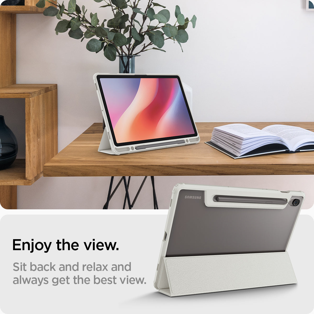 ACS09533 - Galaxy Tab S10 FE Case Ultra Hybrid Pro in Gray showing always getting the best view just sit back and relax