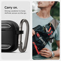 ACS08642 - AirPods 4 Pro Case Rugged Armor in Matte Black showing the strong carabiner to keep AirPods secure on-the-go