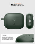 ACS09827 - AirPods Pro 3 Spigen Vault in Midnight Green showing textured design. Optimal grip. Textured finish with enhanced grooves on the side for a secure and comfortable grip and feel