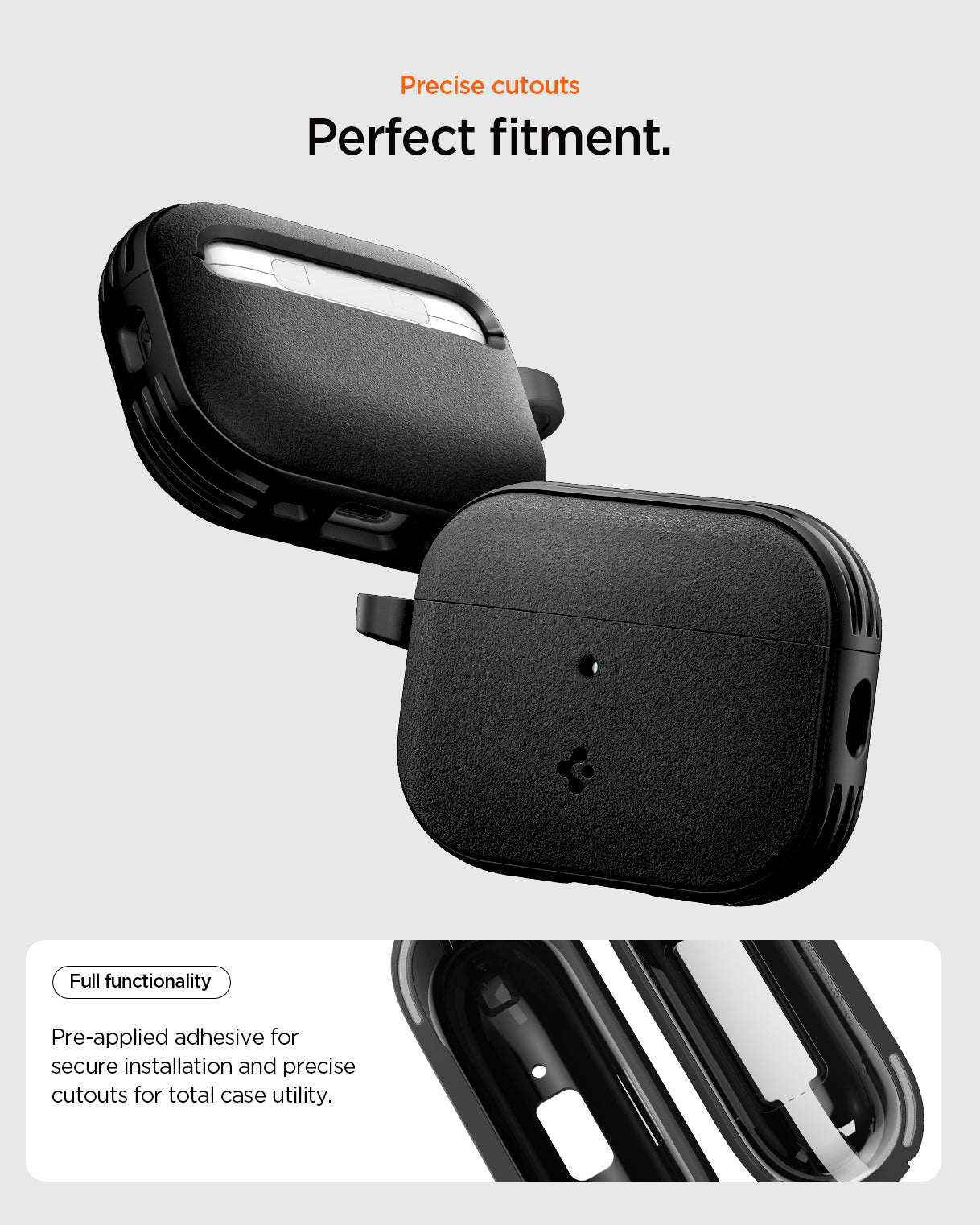 ACS09826 - AirPods Pro 3 Spigen Vault in Matte Black showing precise cutouts. perfect fitment